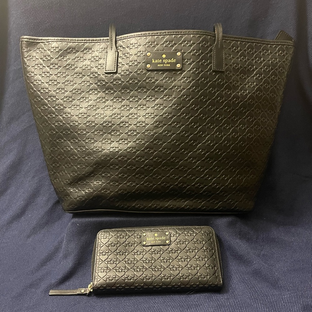 Black Kate Spade shoulder bag and matching purse with minor signs of use.